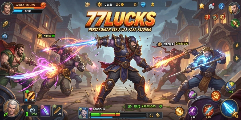 Tangkapan layar menunjukkan aksi pertarungan intens di 77LUCKS.