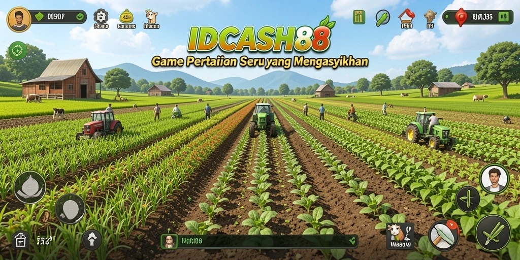 Screenshot gameplay IDCASH88 menampilkan suasana pertanian yang indah dan asri.