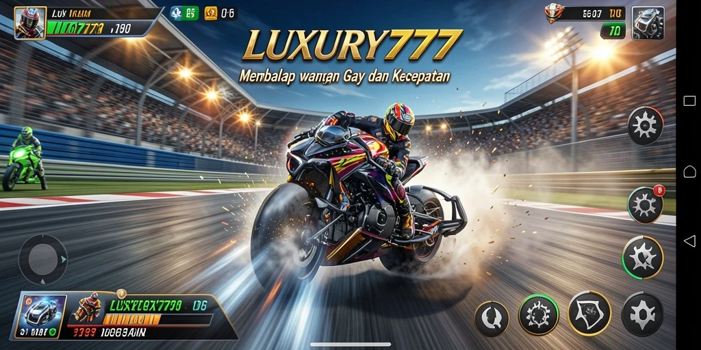 Gameplay LUXURY777 dengan mobil balap yang mengesankan di trek menegangkan.