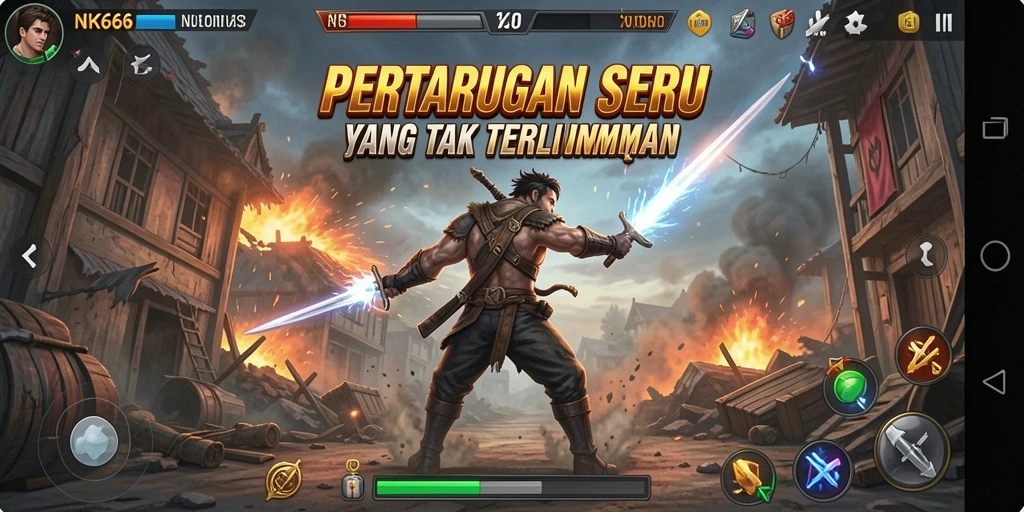 Tampilan aksi pertarungan seru di NK666 dengan karakter yang sangat detail.