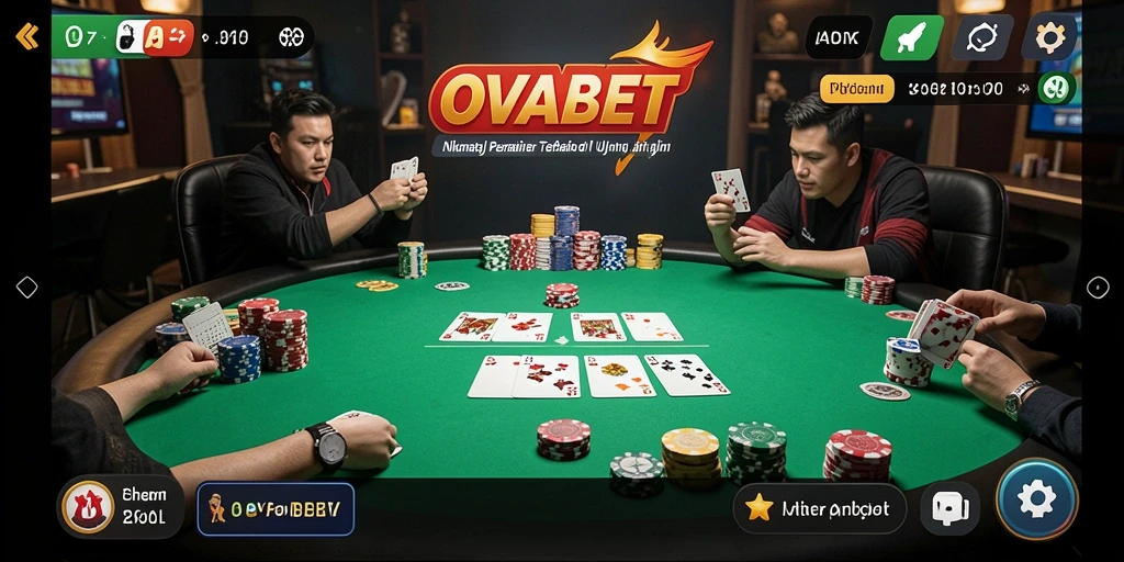 Screenshot gameplay OVABET menunjukkan aksi seru poker di ponsel.