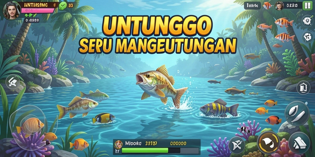 Screenshot gameplay UNTUNGGO dengan aksi seru memancing ikan.
